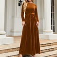 thumbnail image 2 of Robe Maxi de Soirée en Velours pour Femme Couleur Unie Col Rond Printemps Élégante Décontractée Plissée Taille Haute Bandage Tendance Liquidation Manches Longues Brun P, 2 of 7