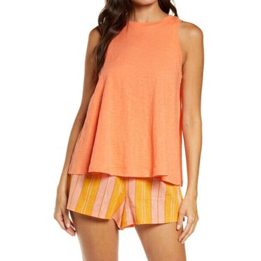 BP. Débardeur Sans Manches en Jersey Slub Couleur Coral Camelia Taille TP