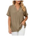 thumbnail image 4 of Birdeem Mode pour Femmes Manches Courtes Rétro Col Rond Pâques Couleur Unie Hauts Amples Blouse Manche, 4 of 7