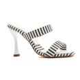 thumbnail image 1 of Ladies High Slim Heels Sandals with Strip Pattern Print Casual Square Peep Toe Shoes Summer Beach, 1 of 6