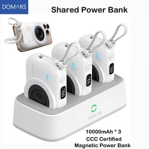 Domars 3pcs 10000mAh Ensemble de banques de puissance magnétique, 22.5W Chargeur portable à charge rapide avec base de charge, type-C intégré & Câble de foudre, forte adsorption magnétique pour les voyages au bureau intérieur