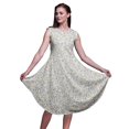 thumbnail image 1 of Bimba Robe Midi Évasée d'Été Décontractée Sans Manches à Imprimé Floral Feuilles Blanches et Jasmin de Nuit pour Femme - Petit, 1 of 6