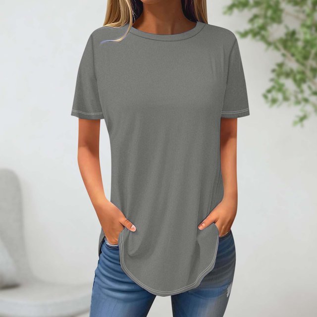 AherBiu T-Shirts pour Femmes à Col Rond, T-Shirts Amples d'Été à Manches Courtes, Hauts Basiques, Entraînement, Gym, Course Athlétique, T-Shirts