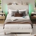 thumbnail image 3 of Bestier Queen Platform Bed with Adjustable Storage Headboard Shelf, LED Corduroy Upholstered Bed Frame, Beige, 3 of 9