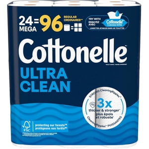 Cottonelle du papier hygiénique, 24 Mega Rolls = 96 Roulements réguliers, Ultra Tissu de salle de bain propre et solide, 284 Feuilles par rouleau, emballage mai Vary