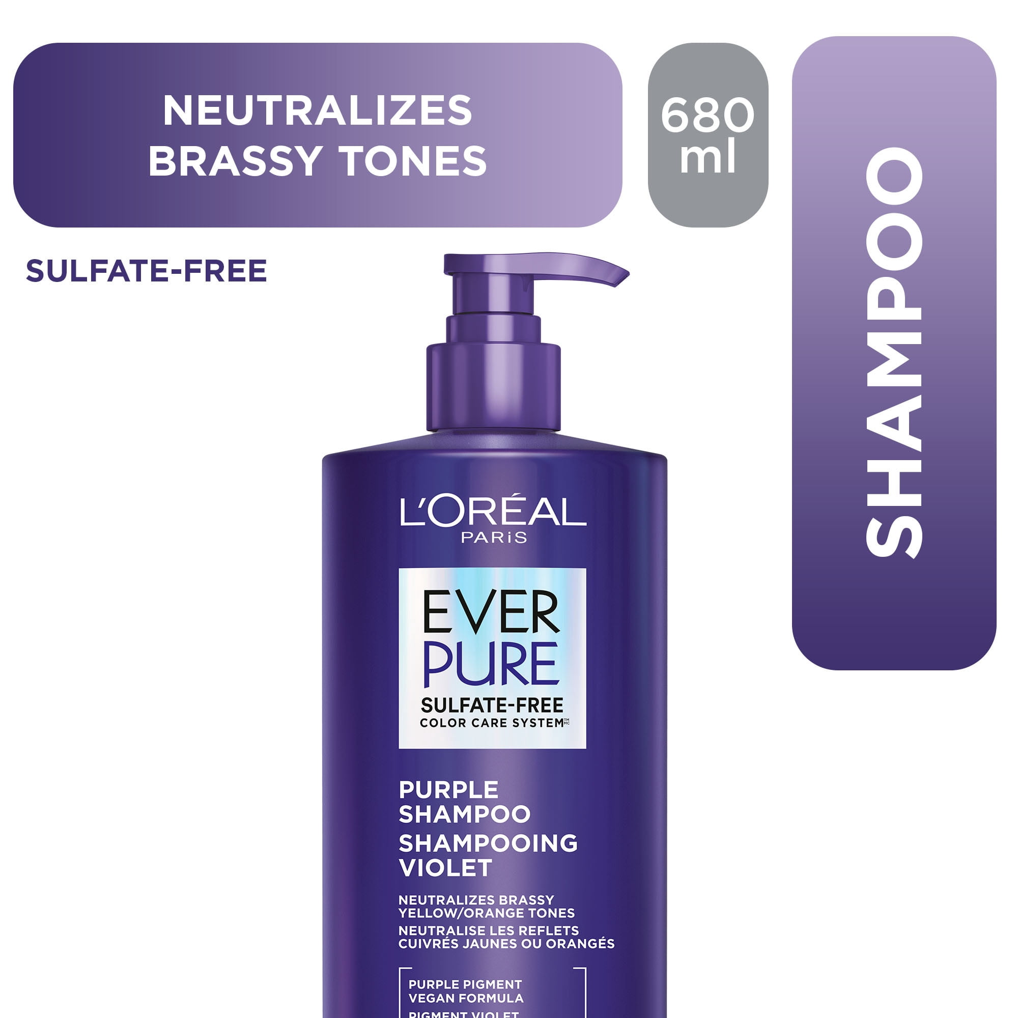 L'Oreal Paris EverPure Sulfate Free Purple Shampoo for Blonde, Bleached, Highlighted Brown, and Silver Hair