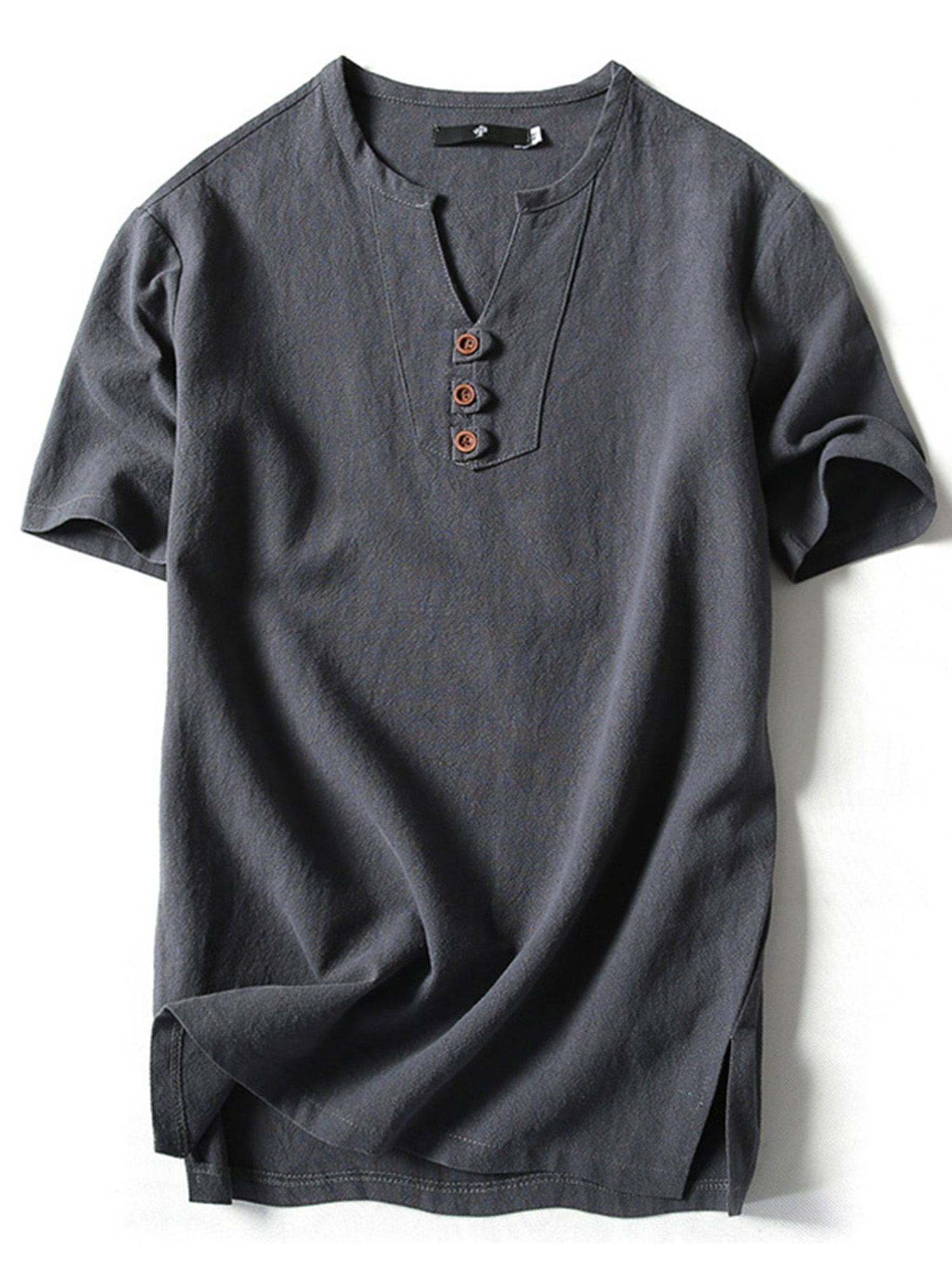 Innerwin T Shirt Retro Style Mens Tees Summer Solid Color Plain Tops Gray Blue-3 2XL