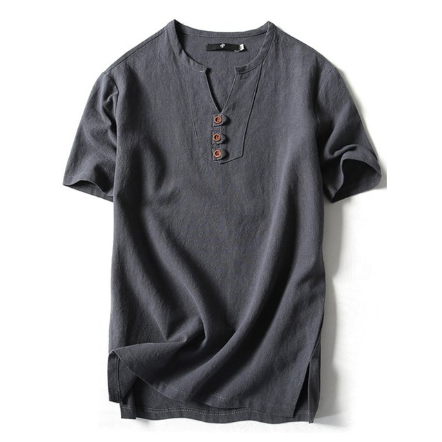 Innerwin T Shirt Retro Style Mens Tees Summer Solid Color Plain Tops Gray Blue-3 L