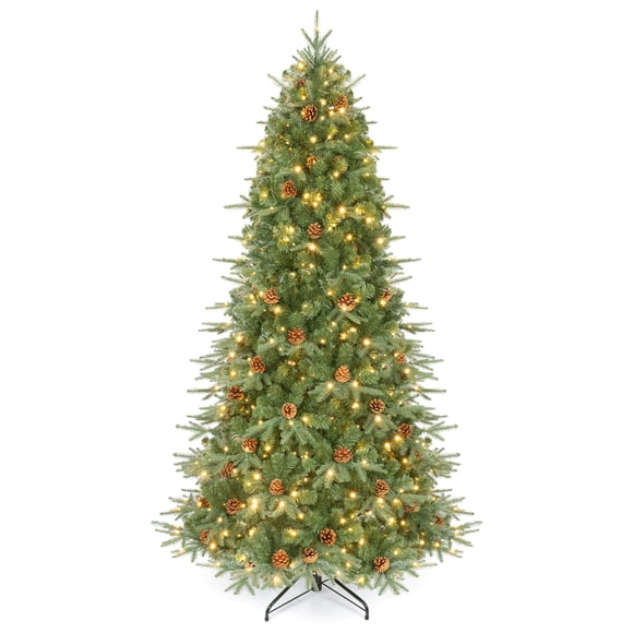 Costway 7 FT Pre-Lit Artificial Christmas Tree Hinged with 460 Warm White LED Lights