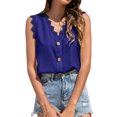 thumbnail image 1 of Women Buttons Lace Stitching V Neck Sleeveless Summer Shirt, 1 of 7