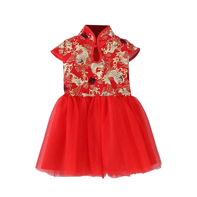 WEAIXIMIUNG Robes pour Enfants Filles Taille 8 Petite Printemps Petite Fille Robe de Vacances Robe Chinoise Qipao