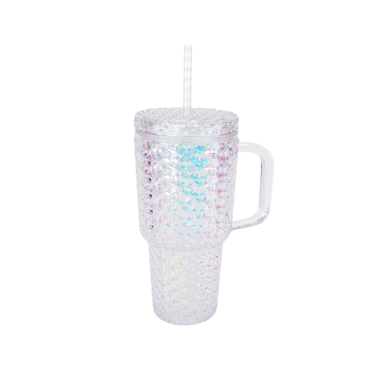 Holiday Time Gobelet texturé à double paroi en acrylique transparent irisé de 32 oz avec poignée 1 pièce