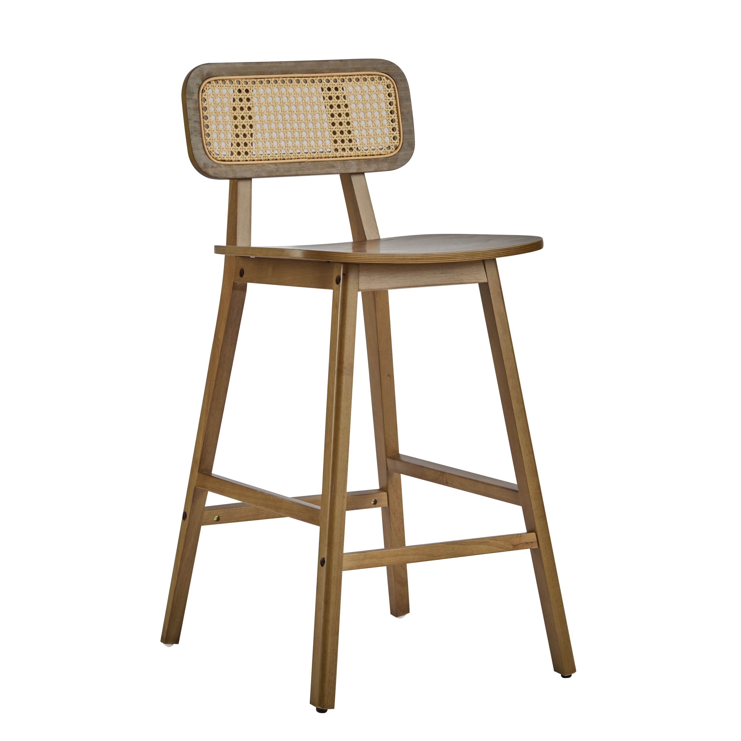 Ensemble de 2 tabourets de bar modernes Bari de Noble House, dossier en rotin, structure en bois, noyer