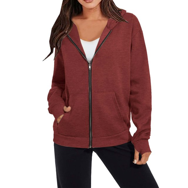 Pisexur Chandail à Capuchon à Fermeture Éclair Complète pour Femme, Veste Légère d'Automne, Coupe Ample, Manches Longues, Décontracté, à Cordon, Chandails à Capuchon avec Poches