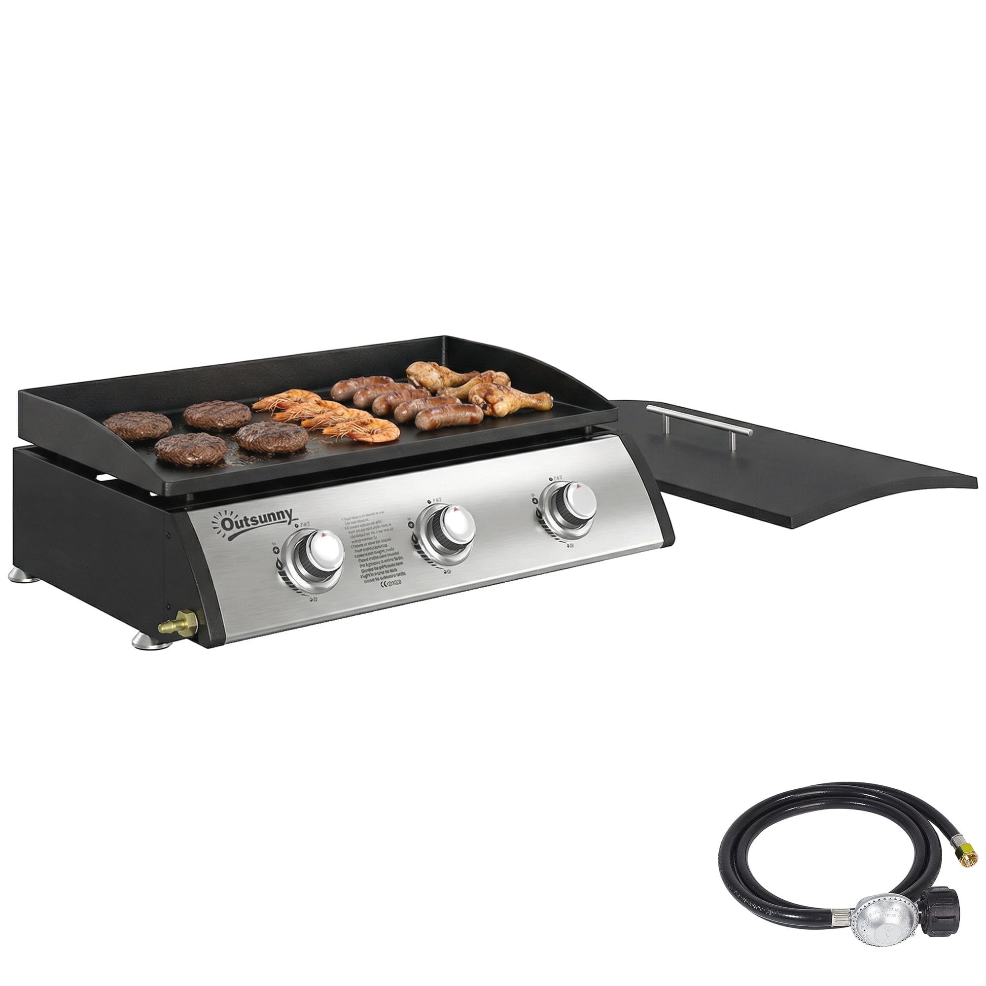 Outsunny Propane Gas Grill with 3 Main Burners, Outdoor BBQ Grill Cart