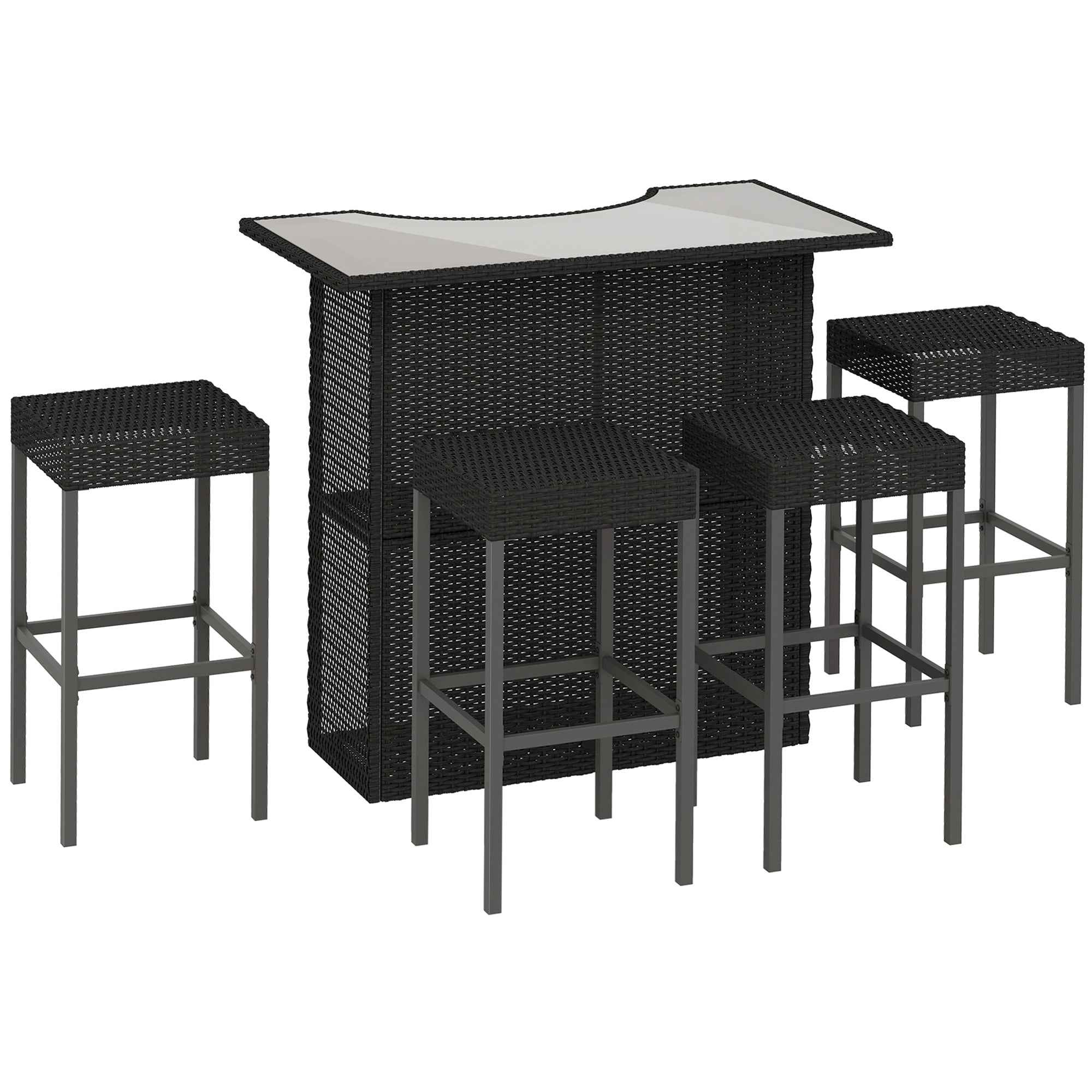 Outsunny 5pcs Rattan Patio Bar Set Garden Wicker Balcony Bar Set, Black