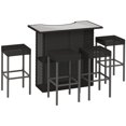 thumbnail image 1 of Outsunny 5pcs Rattan Patio Bar Set Garden Wicker Balcony Bar Set, Black, 1 of 10