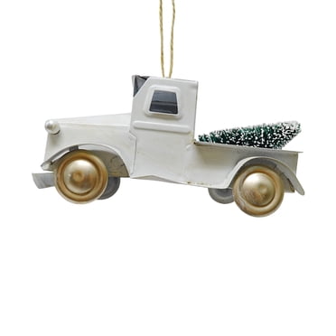 Holiday Time Vintage White Truck with Christmas Tree Ornament, 1 Count