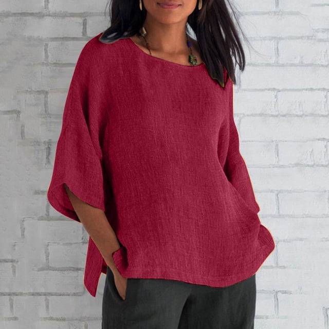 DPTALR Blouse Chemise Ample en Coton à Manches Courtes d'Été pour Femme à Col Rond