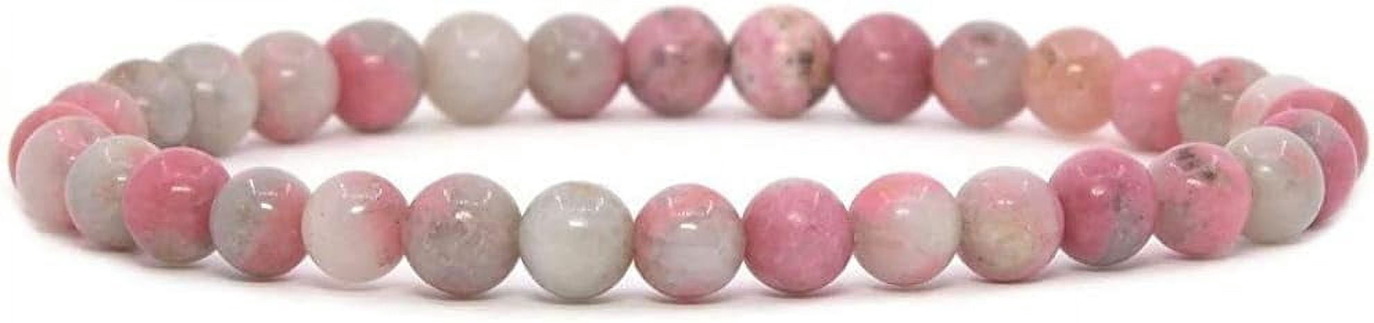 Angelstones Bracelet Extensible Unisexe en Perles Rondes de 6 mm en Tourmaline Rose Naturelle