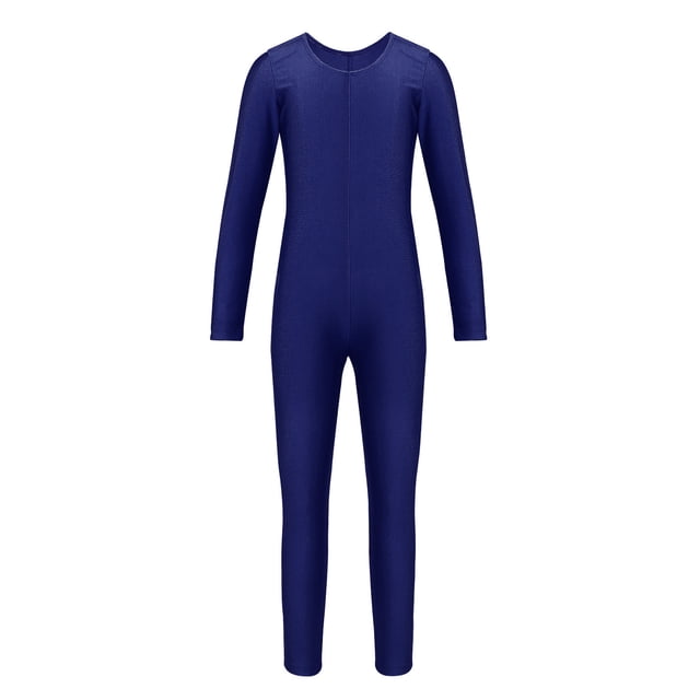 Nyeemya Combinaison de Danse Ballet à Manches Longues pour Filles, Bleu Marine 3TG
