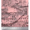 thumbnail image 1 of Soimoi Pink Rayon Fabric London Theme Architectural Printed Fabric 1 Yard 42 Inch Wide, 1 of 3