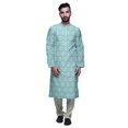thumbnail image 1 of Atasi Mandarin Collar Printed Satin Slub Traditional Kurta Set For Men, 1 of 1