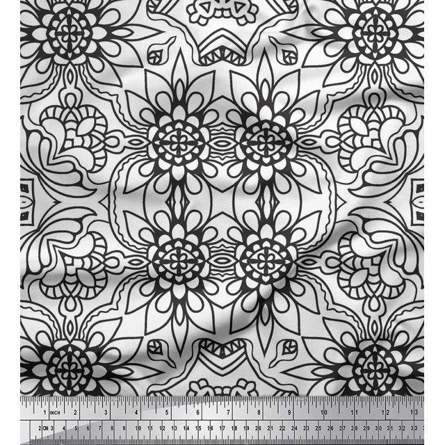 Soimoi Rayon Fabric Floral & Moroccan Damask Ethnic Print Fabric by The Yard 56 Inch Wide