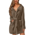 thumbnail image 1 of Peignoir Court Duveteux pour Femmes, Peignoir de Bain Ceinturé en Molleton Doux avec Poches, Automne Hiver, Chaud, Robe de Nuit Spa, Café m, 1 of 5