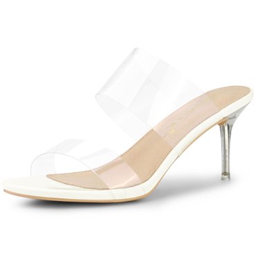 BLISSFUL STEP Sandales à Talons Aiguilles Transparentes pour Femmes à Bout Ouvert à Enfiler Blanches 6