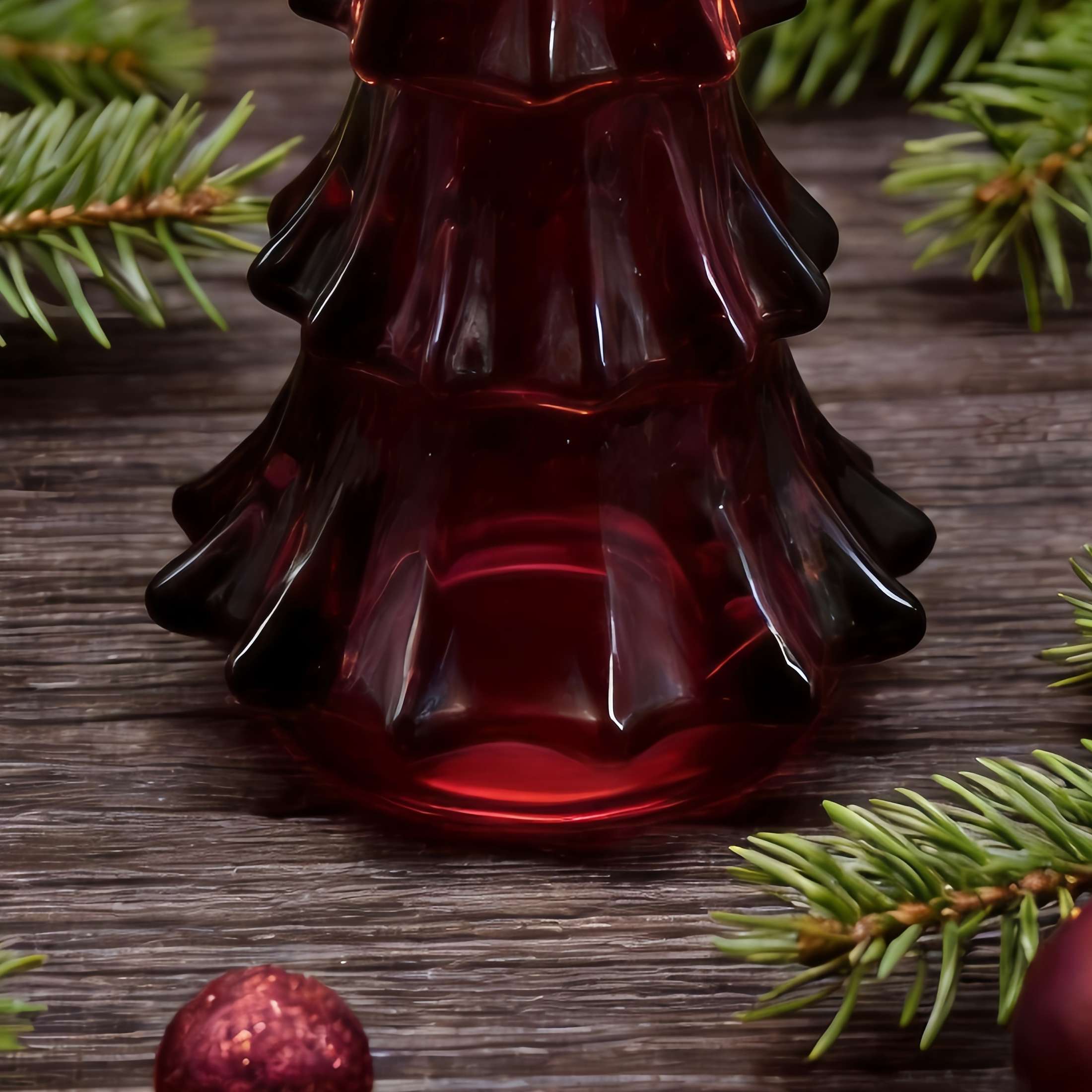 Holiday Time Indoor Christmas Glass Red Tree Candle Holder 4.33"
