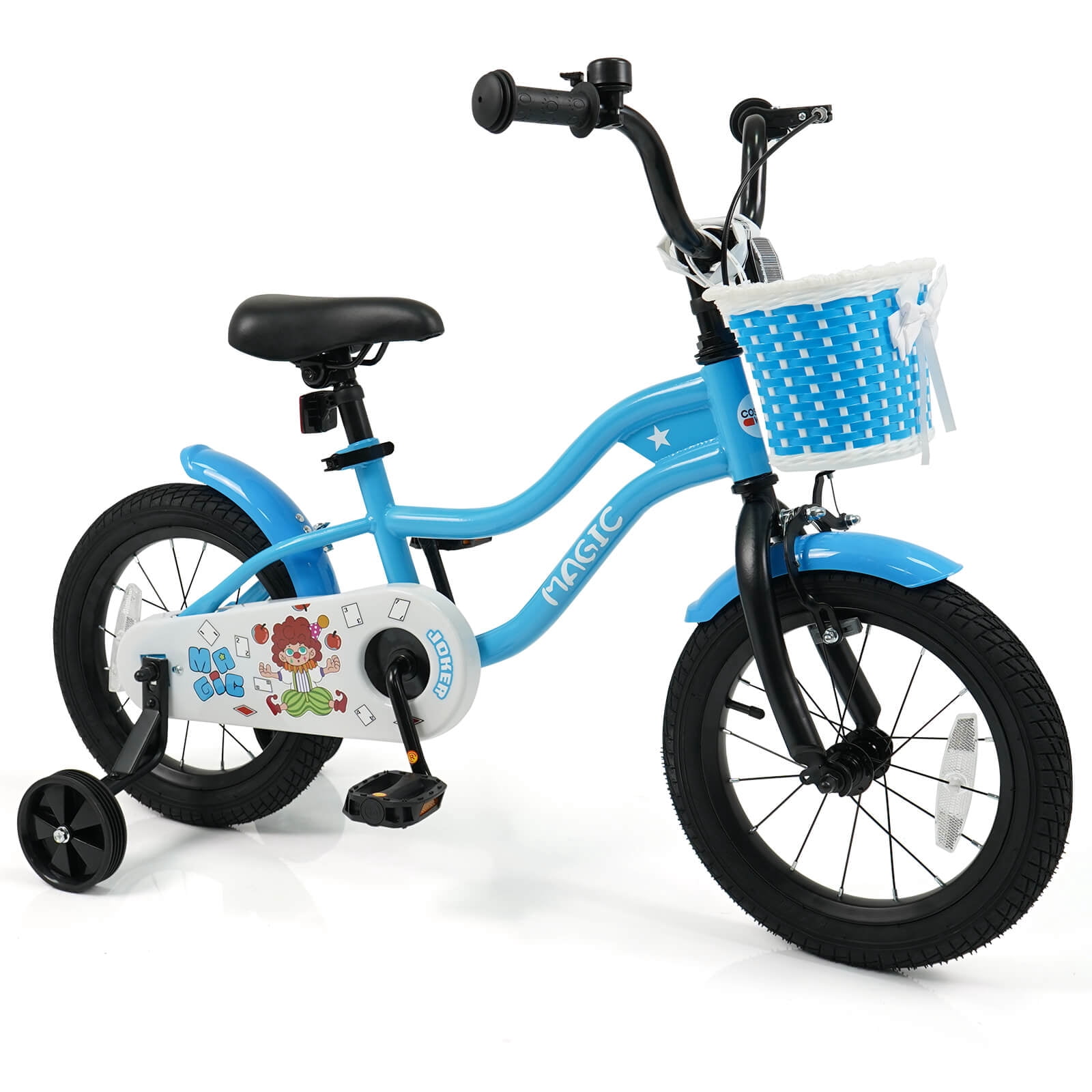 Costway 14" Kids Bike with Training Wheels, Basket, Hand & Coaster Brakes, Adjustable Seat Navy