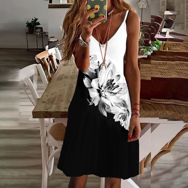 SMihono Robes Bohèmes d'Été Femmes Grande Taille Mode Femmes Été Décontracté Imprimé Camis Sans Manches Col en V Gilet Robe Mini
