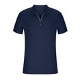 thumbnail image 4 of Homme Décontracté Uni Col Rabattu Chandail à Rayures Haute Élasticité Manches Courtes Blouse Extensible Chemises de Plage pour Homme, Bleu Foncé, m, 4 of 8