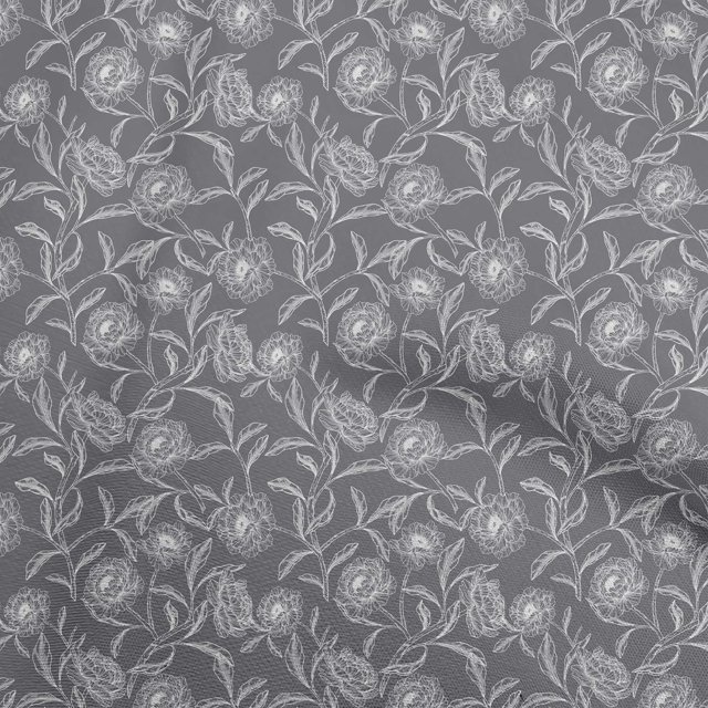 oneOone Velvet Gray Fabric Floral Craft Projects Decor Fabric Printed By The Yard 58 Inch Wide