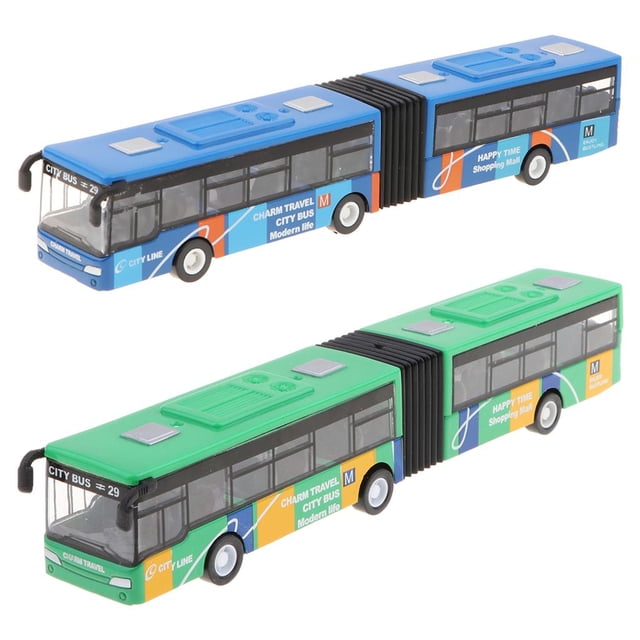 HILABEE 2pcs 1:64 Scale Die Cast Pull Back Bus Collectible Model Gifts Car Toy Home Blue Green