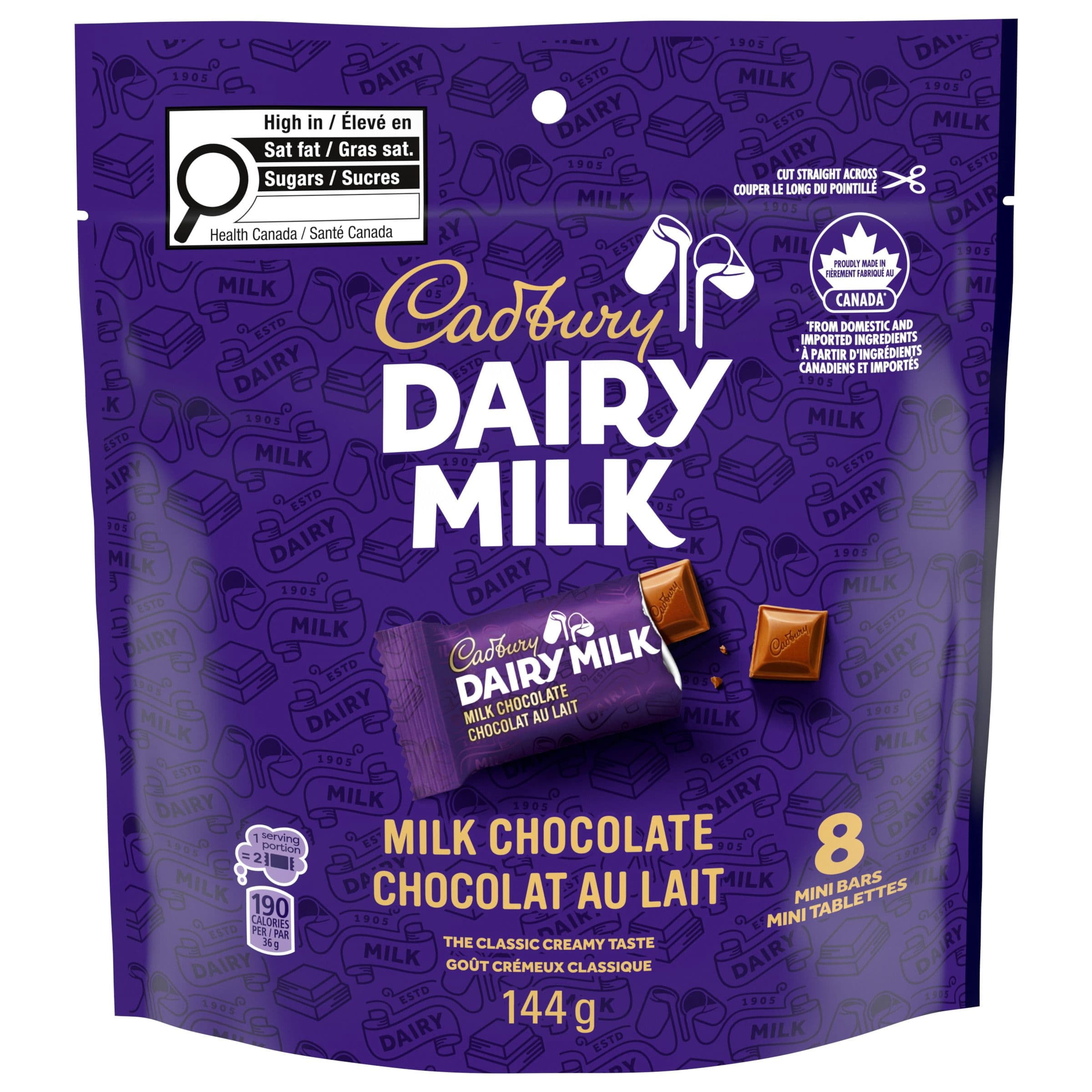CADBURY DAIRY MILK, Milk Chocolate Bars, Bag of 8 Mini Chocolate Bars, CADBURY Milk Chocolate Mini Bars
