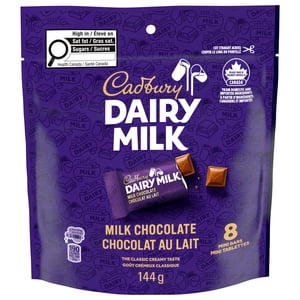 CADBURY DAIRY MILK, Barres de chocolat au lait, sac de 8 Mini Barres de chocolat, CADBURY Chocolat au lait Mini Barres