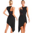 thumbnail image 1 of Aislor Robe de Danse Latine Salsa de Salle pour Femmes, Robe à Ourlet Asymétrique en Patchwork de Maille Transparente, Tenue de Danse, Noir G, 1 of 7