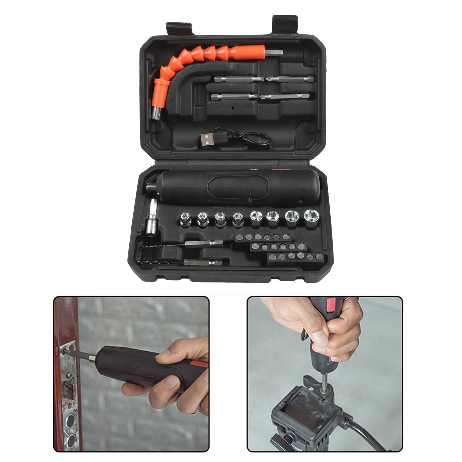 Rechargeable Electric Screwdriver Set 250RPM Cordless Power Drill with Hex Shank for Household Circuit Repair Black