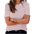 thumbnail image 2 of tarylea Hauts pour Femmes Manches Courtes Col Rond Chemises à Rayures à Blocs de Couleur Hauts Amples Décontractés d'Été Tendance Basiques Habillés, 2 of 6