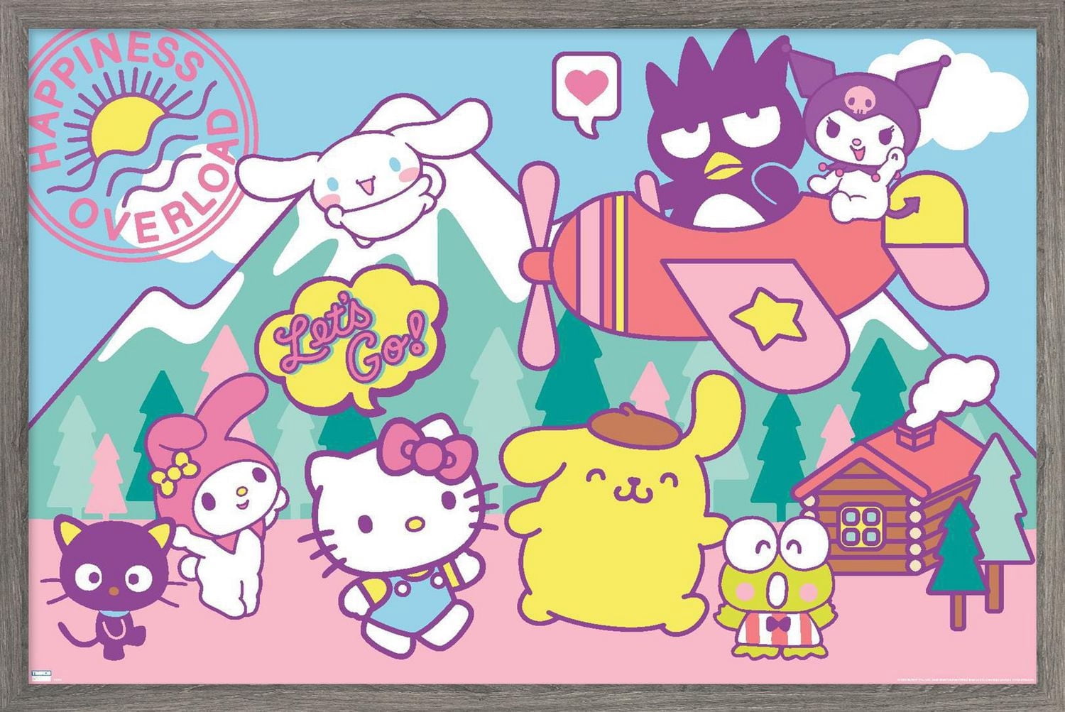 Hello Kitty and Friends - Happiness Overload Wall Poster, 14.725" x 22.375" Framed