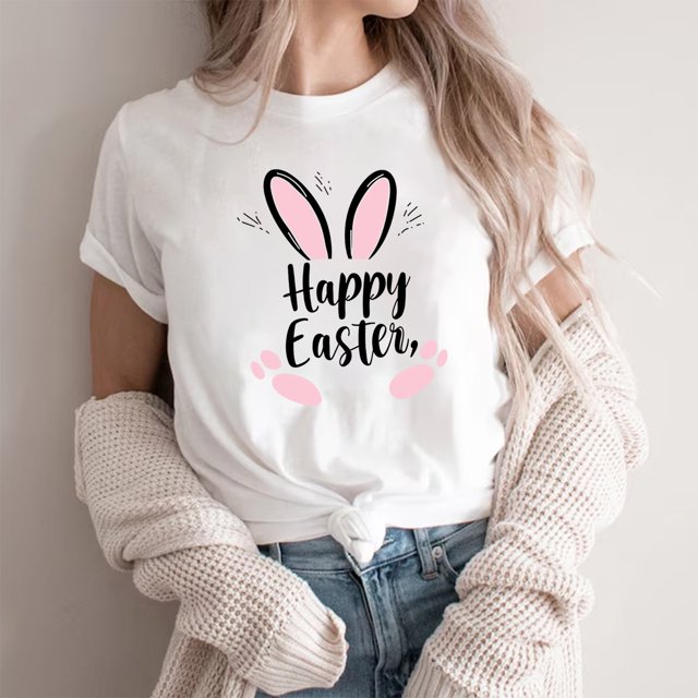 Weiqiqre Going Out Tops for Women Happy Easter T Shirt Easter Bunny Shirt Cute Rabbit Graphic Tee Gift Spring Tees Tops