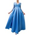 thumbnail image 2 of EGNMCR Robes de Soirée pour Femmes, Robes Formelles pour Femmes, Robes de Cocktail pour Femmes Mode Femmes Col en V Manches Mi-Longues Uni Paillettes Fente Haute Manches Longues Robe de Soirée Longue Robe de Cocktail Femmes Robe, 2 of 8