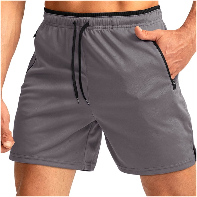 Plebaso Running Shorts for Men Drawstring Workout Athletic Shorts Lightweight Shorts with Zipper Pockets