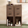 thumbnail image 1 of BERRY NEST Narrow Nightstand Set of 2, Modern Walnut Bedside Table with Drawers & Open Shelf, Modern End Table for Bedroom Small Spaces, Apartments, Renters, 1 of 8