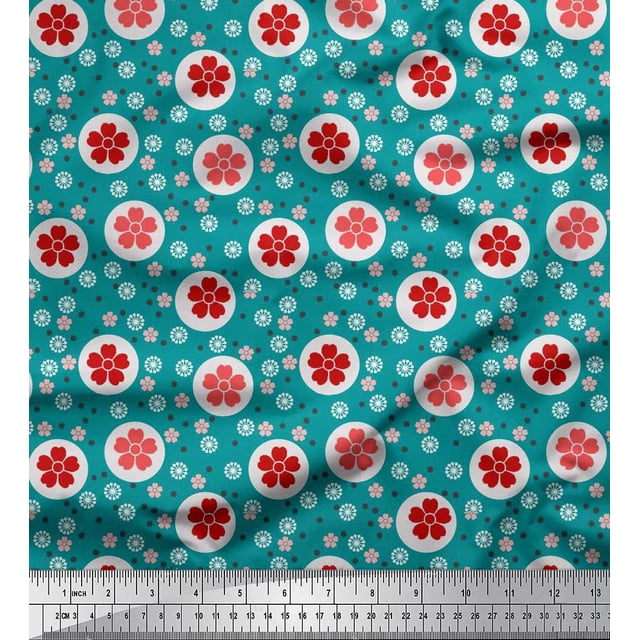 Soimoi Poly Georgette Fabric Dot & Floral Artistic Printed Fabric 1 Yard 52 Inch Wide