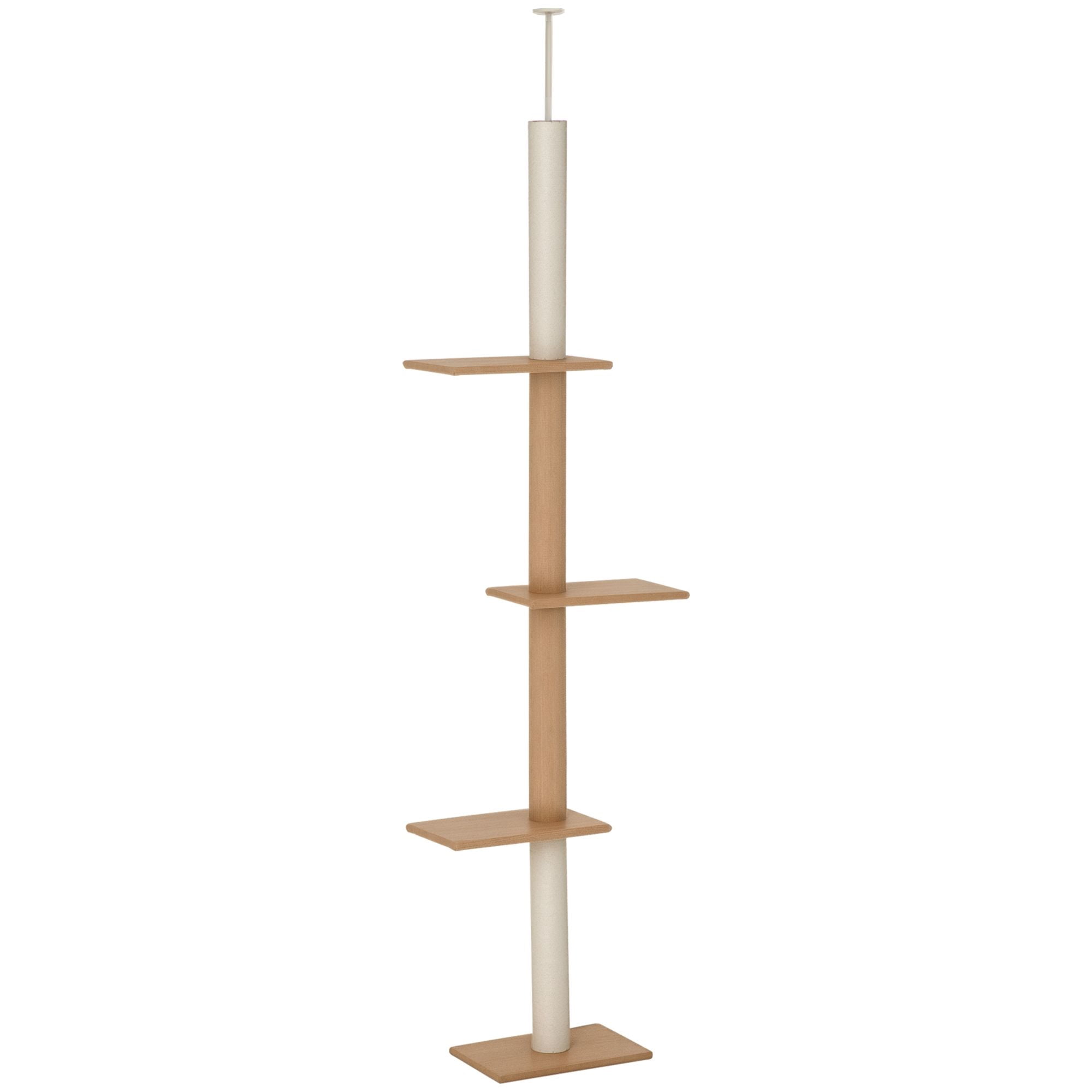 102" Brown Floor to Ceiling Cat Tree with 4 Perches & Sisal Scratching - Tall Cat Tower for Living Room & Bedroom Play