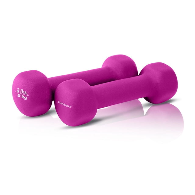 PurAthletics Ensemble de 2 Haltères Hexagonaux 2x2LB Revêtus de Néoprène en Violet Vif avec surface Antidérapante, avec Marquages de Poids et logo de Marque, Idéal pour l'Entraînement de Force, la Mise en Forme et l'Aérobic à la Maison Ou au gym.