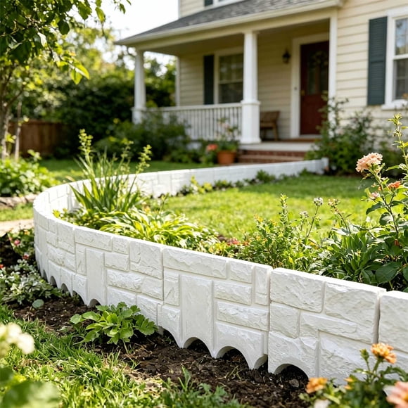 Bordure de Jardin, Bordure de Paysage Rustique pour Clôture de Jardin, Bordure de Jardin à l'Allure de Pierre Décorative pour Plate-Bande, Fausse Pierre en Plastique pour Clôture de Retenue de Jardin pour l'Aménagement Paysager, Blocs de Pelouse Emboîtables